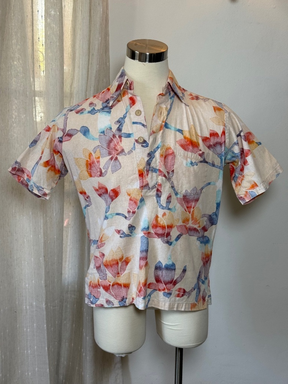 Vintage Surf Life Hawaii Floral Pullover Camp Shirt Men's M Resort Tropical